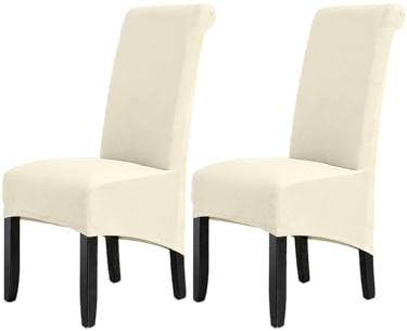 LANSHENG Stuhlhussen, Stuhlhussen 2er Set, Stuhlhussen Hochlehner, Elastizität Samt Esszimmer Stuhlhussen XL stuhlbezug sitzfläche, für Wohnzimmer, Schlafzimmer, Hochzeit, Restaurant, Beige