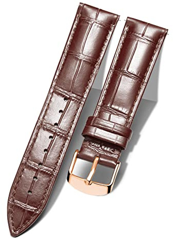 BINLUN Klockarmband i äkta krokodilskinn Ersättningsarmband Snabbkoppling Vattentät 10 färger 13 storlekar för män kvinnor Val av spänne Guld/Rosa/Guld/Silver(12-24mm)(GR-Brun,20MM)