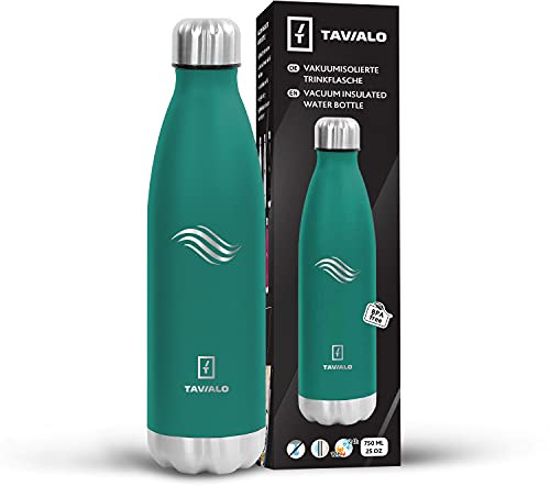 TAVIALO Edelstahl Trinkflasche 750ml – Isolierflasche Premium 0,5L/0,75L/1L, BPA-frei, Kohlensäure-geeignet, doppelwandig, hält Getränke 24h kalt & 12h heiß – für Sport, Reisen & Outdoor (Grün)