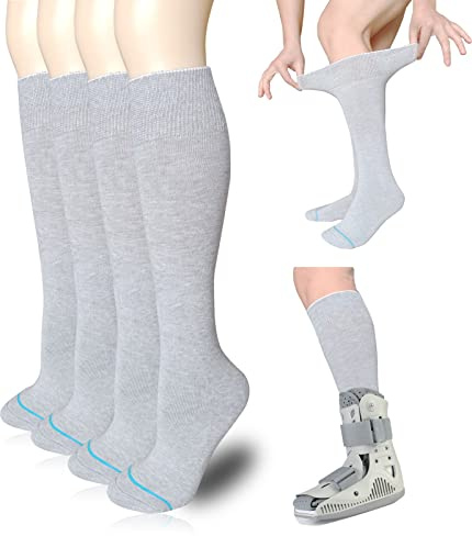 VEIGIKE Calzino di ricambio per stivali ortopedici da passeggio Walker, calzini tubolari sotto Air Cam Walker e fratture Boot Cast Shoe Chirurgico Leg Cover Grigio 4 paia