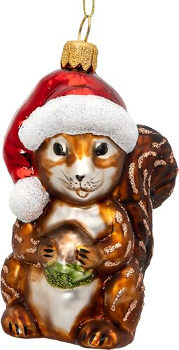 SIKORA Eichhörnchen mit Weihnachtsmütze besondere Weihnachtskugel Glas Christbaumschmuck Deko Figur Weihnachten Anhänger Ornament - Meisterstücke - BS727