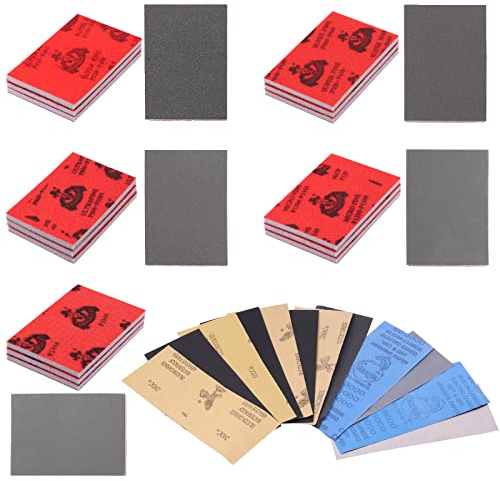 Keadic 32-teiliges Schleifschwämme, Schleifpapier-Sortiment-Set enthält 240–5000 Körnung Sandschwämme, Blöcke, Schleifmittel, nass, trocken, grobe feine Verarbeitung, waschbar und wiederverwendbar