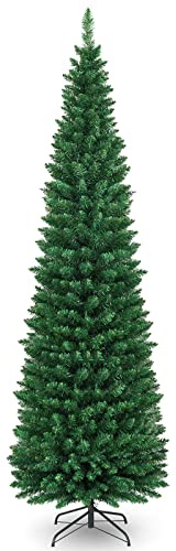 COSTWAY 210cm Árbol de Navidad Verde, 700 Ramas de Agujas en PVC, Estructura con Bisagras y Base de Metal, Árbol de Navidad Slim/Estrecho, Arboles de Navidad Delgados Casa Tiendas (210 cm)