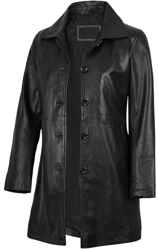 Fjackets Damen-Trenchcoat aus echtem Lammfell – ¾ Länge, Santiago Damen Lederjacke Schwarz, XX-Large