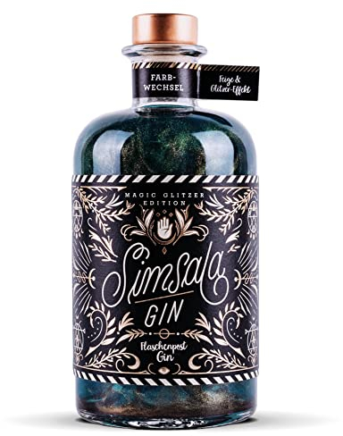 FLASCHENPOST GIN - Simsala Gin mit Glitzer-Effekt - verfeinert mit Feige - Zauber Gin mit Glitzer & Farbwechsel von Blau zu Lila - Limited Edition (0,5l)