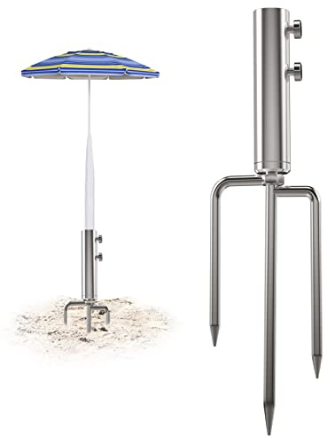 Mikytoper Metal Parasol Base, Umbrella Stand Anchor with 3 Spikes, Outdoor Umbrella Steel Anchor for Beach Grass Sand, Silver