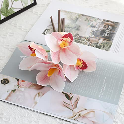 MUNACRAFT Künstlicher Blumenstrauß mit 4 Händen, Gefühl, Cymbidium Faberi, künstliche Orchidee, künstliche Blume, Brautstrauß, Zuhause, Dekoration, Blume-Rosa
