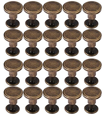20 Sets Cabeza Plana Cobre Latón, Remache de Metal Cabeza para Cuero Tapa Accesorio (6,5 mm)