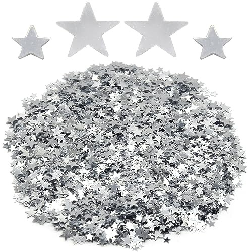 Yosawa 60g/2.1oz Foil Star Confetti Glitter Mixed Pack Metallic Foil Table Confetti Sparkle Sequins for Wedding,Party Decoration(Silver)