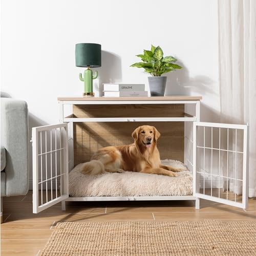 Navaris Möbel Hundebox mit Matte - Hundekäfig - Hundebox für kleine und mittlere Hunde - Hundekäfig für Zuhause - Gitterbox Hund - Hunde Box - Hundegitterbox - Eisen