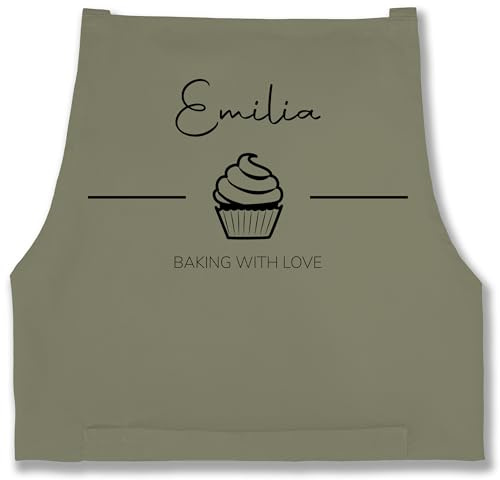 Geschenk mit Namen personalisiert by Shirtracer - Schürze - Backschürze - Baking with Love mit Namen