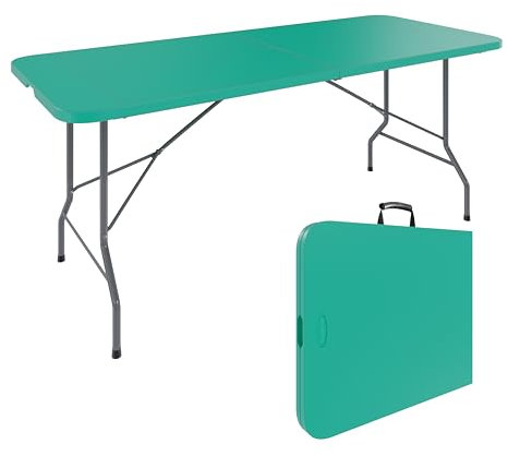 Arreditaly Tavolo Tavolino Pieghevole In Resina Dura Set Birreria Facile Trasporto Con Maniglia Ideale Terrazzo Campeggio Giardino Fiere Sagre Rettangolare 180 x 74 x 74 Cm (Verde Tiffany, Classico)