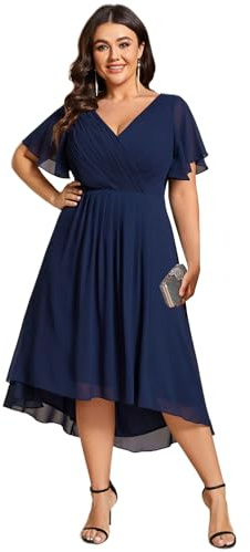 Ever-Pretty Abendkleider Elegant für Hochzeit Chiffon A-Linie Brautjungfernkleid Festliche Kleider Navyblau 44