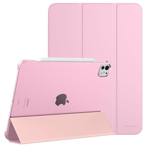 MoKo Coque pour iPad Pro 13 Pouces M4 2024 (7e Gén), Étui Ultra-Mince avec Coque Arrière en PC Dur Translucide pour iPad Pro 2024 Modèle (A2925/ A2926/A3007), Supporte Apple Pencil Pro, Bouquet Rose