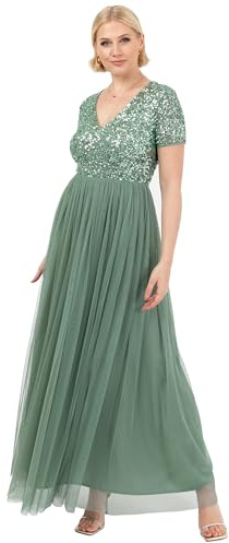 Maya Deluxe Abendkleid mit Pailletten Cocktailkleid Damen mit V-Ausschnitt Tüllkleid