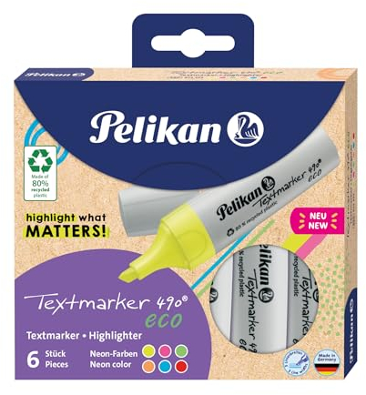 Pelikan Textmarker 490 eco, farbig sortiert, 6 Stück im Etui