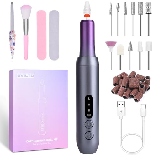 Ponceuse pour Ongles Professionnelle Sans Fil 30000RPM Lime a Ongle Electrique Portable Rechargeable Avec Affichage LCD 12 Embouts Ponçage Kit de Manucure Pedicure Puissantes Salon Maison, Gris Violet