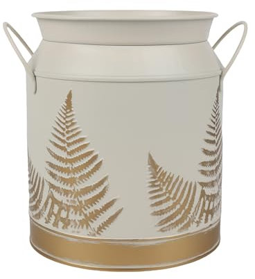 PHILPETY Shabby Chic Classy Designed Gold Milk Can with Leaf Pattern Galvanized Finish Metal Vase Country Jug Rustic Jar Primitive Decorative Flower Holder, 7.3 H