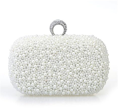 OZLCUA Perle Abendtaschen Dinner Bag mit Ring aus Kunstperlen, handgenähte Abendtasche mit Perlen, modische hochwertige Clutch for Damen, Abendtasche for die Braut Elegant Abendtasche