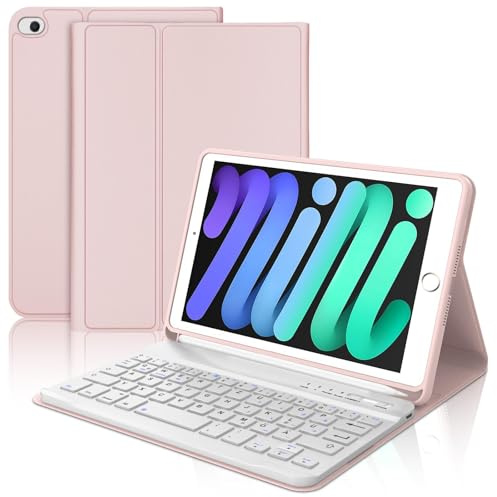 WAVATA Tastatur Hülle für iPad mini 5/4/3/2/1, Deutsch QWERTZ Layout Tastatur für iPad mini 5/4 2019/2015 Abnehmbarer Kabellose, Rosa