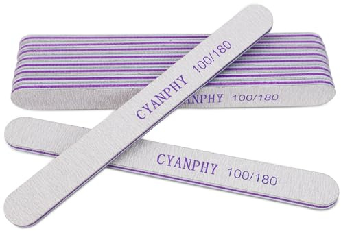 CYANPHY Nail Files 100 180 Grit: 10 Pcs Emery Boards for Nails, Doubled Sides, Washable Manicure Kit Salon Home Use