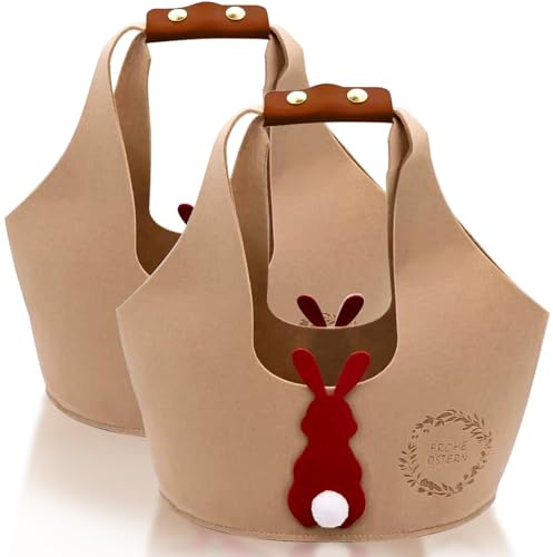 MACULPER Osterhasen Tasche Ostern Filztaschen Osterkörbchen mit Henkel Ostertasche Hase Ostern Geschenktüten Ostern Eier Süssigkeit Plätzchen Ostergeschenke für Jungen und Mädchen (Beige)