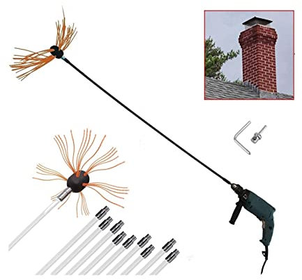 Kit Deshollinador De Chimeneas De Estufas De Pellets, 8 M, Cepillo De Limpieza De 360° Con 8 Varillas Flexibles De Nailon, Numerosos Accesorios For Conductos De Chimeneas(10 m)
