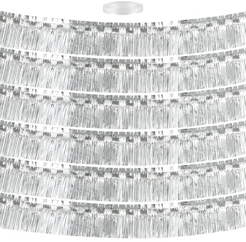 6 Paquets de Guirlande à Franges en Feuille d'argent, 30 x 300cm de Banderoles MéTalliques Suspendues, Guirlande à Franges Argent pour Une Fête à Thème, Un Anniversaire et Mariage