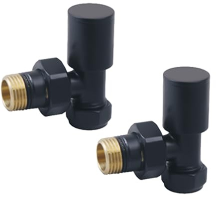 Manual Radiator Valve Round Angled - 15mm x R 1/2 - Matt Black