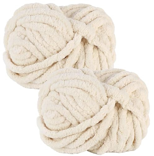 bechoanigel 2 Stück Dicke Wolle Garn 500g, Armstricken Dickes Garn, XXL Weiches Chunky Wolle, Super Weich Chenille zum Häkeln für Decken, Schals, Mützen, Haustier Nest (Beige)
