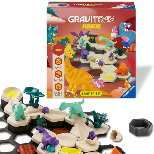 Ravensburger GraviTrax Junior Starter-Set S Dino 12020003 - Kugelbahn ab 3 Jahre - Murmelbahn und Konstruktionsspielzeug für Kinder - Dino Geschenk für Jungen und Mädchen