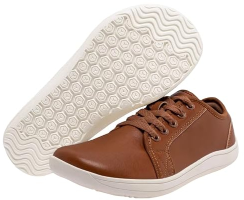 Zapatillas de piel para mujer, anchas, minimalistas, con cordones, para caminar, ligeras, cómodas, sin caída, Brown, 38 EU