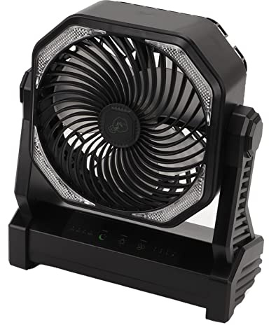 Tbest Elecc Fan Cam Ventilatore con Lanterna a LED 4 S 270 Gradi T Ventilatore per Tenda da Esterno Ricaricabile USB di Grande Volume con Gancio Leggero Giardinaggio Domestico (BLACK)