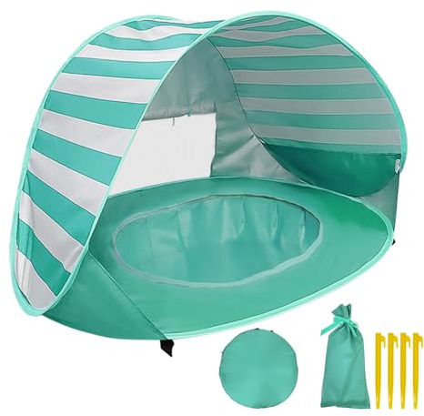 YORFULL Strandmuschel Baby Pop Up, Baby Zelt Strand UV-Schutz 50+, Strandzelt Baby mit Mini Pool, Tragbares Strandmuschel für Kinder Strand, Camping, Garten mit Tragetasche