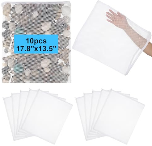 Abbylike 10 sacchetti filtranti grandi, con cerniera in plastica, 45,2 x 34,3 cm, riutilizzabili, per acquario, per carbone attivo, palline biologiche, anelli in ceramica
