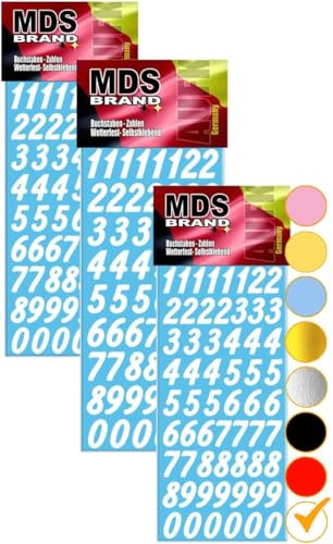 MDS Brand Chiffres autocollants de 2 cm de 0 à 9 - Taille de la police : environ 20 mm - Petit chiffre autocollant - Nos chiffres adhésifs sont parfaits pour le calendrier de l'Avent, les ballons et