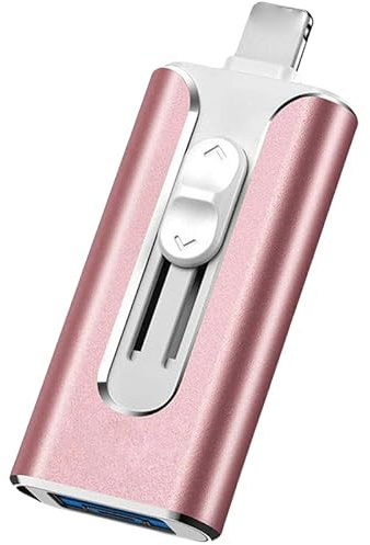Chiavetta micro USB da 64 GB, certificata MFi, 8 pin, 4 in 1, flash drive 3.0 ad alta velocità, chiavetta di memoria esterna per iPhone/iPad/Android/PC, facile backup e salvataggio dei file (rosa)