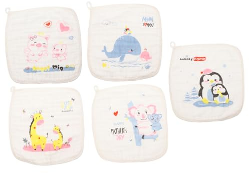 Waschlappen 5 Stück-pack aus Baumwolle, Mulltuch Gesichtshandtücher Weiß | Neugeborene und Kleinkinder, Saugfähig und Mehrzweckig, 6-lagig, Unterwegs und Beim Essen