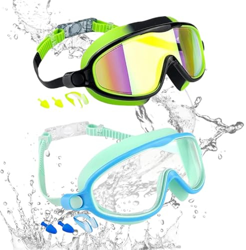 Gafas de natación de visión amplia para niños, antivaho, sin fugas, con clip para la nariz, protección UV para buceo, esnórquel, playa, piscina, verano, niñas, niños y jóvenes