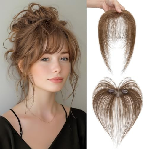 MY-LADY Clip in Pony Haarteil Echthaar Luft mit 2 Clips, Französischer Pony Fringe Perücke 3D Haarverlängerung, Extensions Bangs Natürliche für Damen Farbe Schokoladenbraun