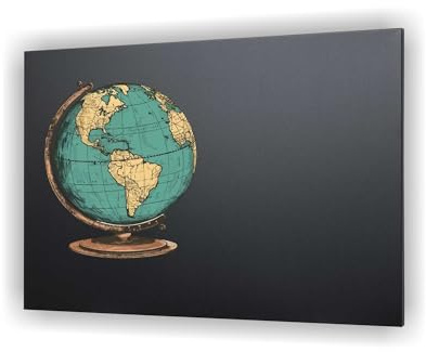 Canvasfly Magnettafel Tafel Kreidetafel Pinnwand Magnetisch Weißer Marker Montageschiene 90 x 60 cm Mit Motiv Globus