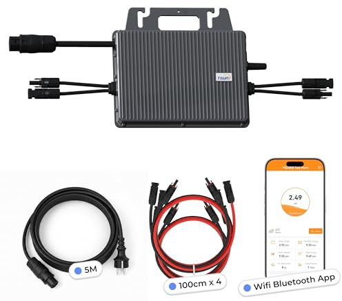 TSUN Mikro-Wechselrichter 800W TSOL-MS800 für Balkonkraftwerk, IP67 wetterfest, Plug&Play Installation, 2 MPPT, Bluetooth & WiFi, inkl. 5m Anschlusskabel & 4X 1 m Solar-Verlängerungen, Micro Inverter