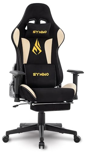 Symino Gaming Stuhl, Luxuriöser Wildlederimitat Gaming Chair, Ergonomischer Bürostuhl Schreibtischstuhl mit Fußstütze Kopfstütze und Lendenkissen, 90-167° Rückenlehne, Schwarz-Beige