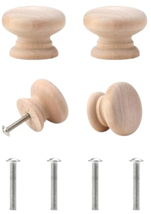 SISI UK Solid Pine Wood Cabinet Knobs with Screws 50mm Mushroom Drawer Knobs Door Pull Handles for Kitchen Cupboards & Wardrobe Doors Pack of 4