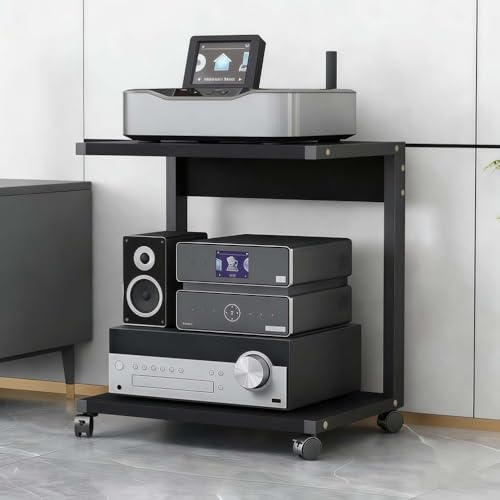 TAUIANE Mueble Multimedia De 2 Niveles, Estante para Consola De Videojuegos, EstanteríA Moderna para Audio Y VíDeo, con Ruedas, Estantes De Madera, para SalóN O Sala De Juegos,001,50x40x60cm
