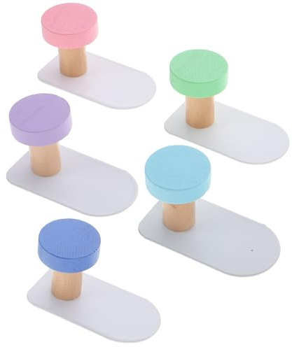 Sewroro Lot de 5 Crochets Muraux Adhésifs en Bois et Fer Crochets Colorés Macaron pour Vêtements Paquet et Peignoirs Support sans Perçage Cuisine Salle de Bain et Rangement Mural