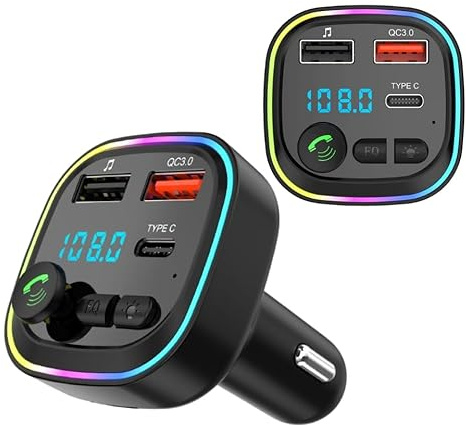 5.3 FM Bluetooth Car Adapter, Car Bluetooth Transmitter, FM Bluetooth Transmitter, Dual (USB+Type C) Hands-Free Calling, Support USB/TF Card, PD 20W & QC 3.0 Fast Charging