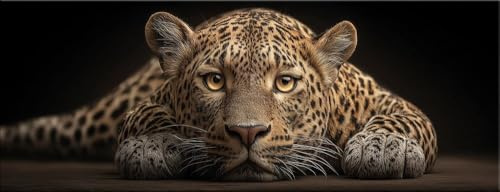 artissimo Bild aus Glas 80x30 cm Leopard AG5745A – Tier Wandbild Raubkatze Wildtier Safari, Panorama Glasbild Querformat moderne Wanddeko braun
