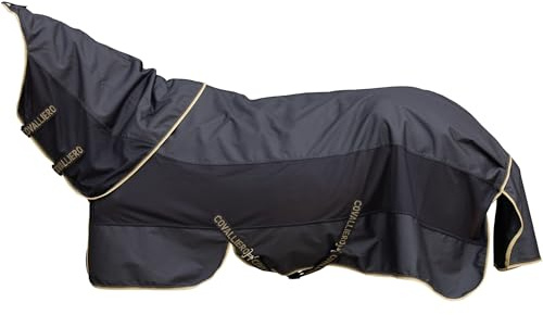 Covalliero - Regendecke mit Halsteil (abnehmbar) FS26 – Pferdedecke zum Schutz vor Insekten – ideal als Fliegen- & Weidedecke – herausnehmbarer Liner (50 g) – Schwarz – 165cm