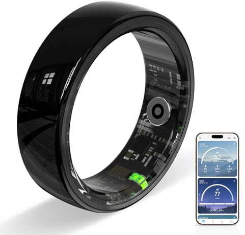 Ceramic Smart Ring Women Men,Fitness Health Sleep Tracker (Black, 7) | Smart Rings with Heart Rate,Blood Oxygen,Step,Stress Monitoring,No Subscription Android & iOS